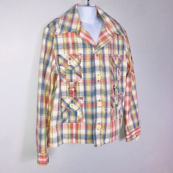 Vintage 50s Billy the Kid Boys Jacket Size 12 Blue Pink Plaid Western Rockabilly - Picture 4 of 8